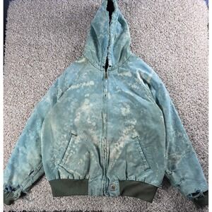 Vintage Carhartt Teal hooded Jacket X-Large Canvas Quilt Lined Custom Tie Dye